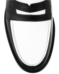 schwarze und weiße Leder Slipper von Saint Laurent