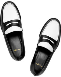 schwarze und weiße Leder Slipper von Saint Laurent