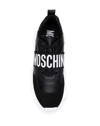 schwarze und weiße Leder Sportschuhe von Moschino