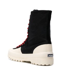 schwarze und weiße Lederarbeitsstiefel von Superga