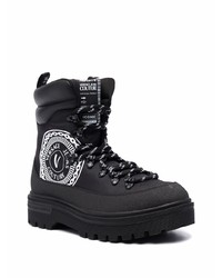 schwarze und weiße Lederarbeitsstiefel von VERSACE JEANS COUTURE