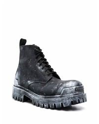 schwarze und weiße Lederarbeitsstiefel von Balenciaga