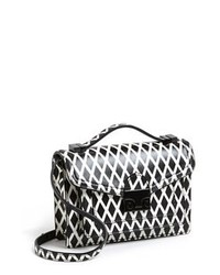 schwarze und weiße Satchel-Tasche aus Leder mit geometrischem Muster