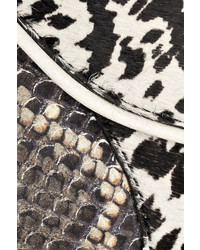 schwarze und weiße Satchel-Tasche aus Leder mit Leopardenmuster
