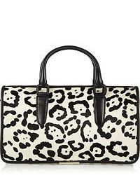 schwarze und weiße Satchel-Tasche mit Leopardenmuster