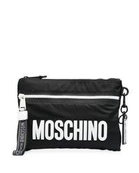 schwarze und weiße Segeltuch Clutch Handtasche von Moschino