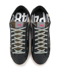 schwarze und weiße Segeltuch niedrige Sneakers mit Karomuster von P448