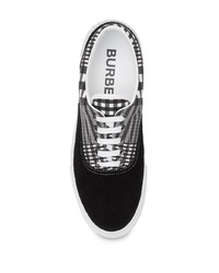 schwarze und weiße Segeltuch niedrige Sneakers mit Karomuster von Burberry
