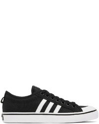 schwarze und weiße Segeltuch niedrige Sneakers von adidas Originals
