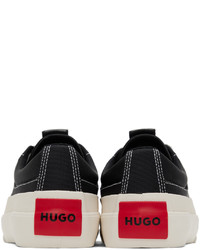 schwarze und weiße Segeltuch niedrige Sneakers von Hugo