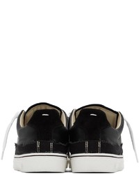 schwarze und weiße Segeltuch niedrige Sneakers von Maison Margiela