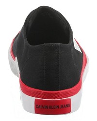 schwarze und weiße Segeltuch niedrige Sneakers von Calvin Klein