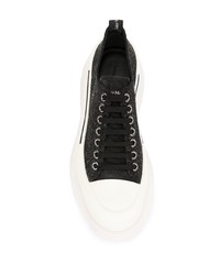 schwarze und weiße Segeltuch niedrige Sneakers von Alexander McQueen