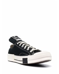 schwarze und weiße Segeltuch niedrige Sneakers von Rick Owens DRKSHDW