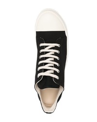 schwarze und weiße Segeltuch niedrige Sneakers von Rick Owens DRKSHDW