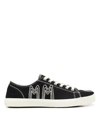 schwarze und weiße Segeltuch niedrige Sneakers von Maison Margiela