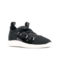 schwarze und weiße Segeltuch niedrige Sneakers von Giuseppe Zanotti Design