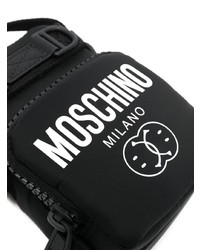 schwarze und weiße Segeltuch Umhängetasche von Moschino