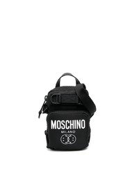 schwarze und weiße Segeltuch Umhängetasche von Moschino