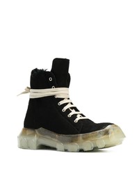 schwarze und weiße Segeltucharbeitsstiefel von Rick Owens