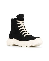 schwarze und weiße Segeltucharbeitsstiefel von Rick Owens