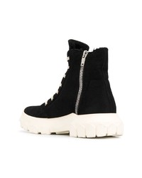 schwarze und weiße Segeltucharbeitsstiefel von Rick Owens