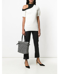 schwarze und weiße Shopper Tasche aus Leder mit geometrischem Muster von Furla