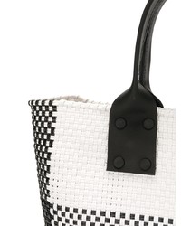 schwarze und weiße Shopper Tasche aus Leder mit Karomuster von Truss Nyc