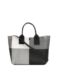 schwarze und weiße Shopper Tasche aus Leder mit Karomuster von Truss Nyc