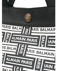 schwarze und weiße Shopper Tasche aus Leder von Balmain