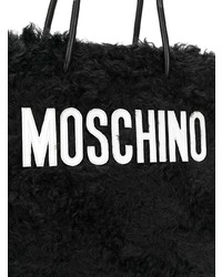 schwarze und weiße Shopper Tasche aus Pelz von Moschino