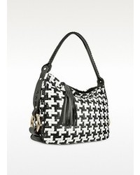 schwarze und weiße Shopper Tasche mit geometrischem Muster