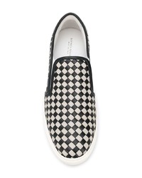 schwarze und weiße Slip-On Sneakers aus Leder mit Karomuster von Bottega Veneta