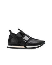 schwarze und weiße Slip-On Sneakers aus Leder von Artselab