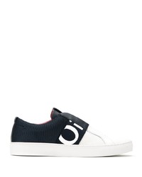 schwarze und weiße Slip-On Sneakers aus Leder von Hugo