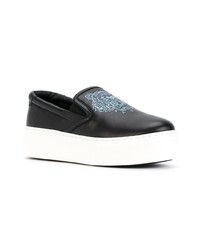 schwarze und weiße Slip-On Sneakers aus Leder von Kenzo