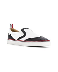 schwarze und weiße Slip-On Sneakers aus Leder von Thom Browne