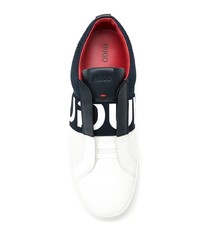 schwarze und weiße Slip-On Sneakers aus Leder von Hugo