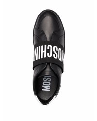 schwarze und weiße Slip-On Sneakers aus Leder von Moschino