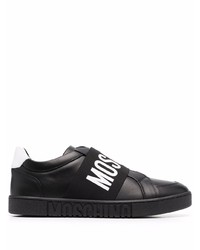 schwarze und weiße Slip-On Sneakers aus Leder von Moschino