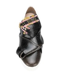 schwarze und weiße Slip-On Sneakers aus Leder von N°21
