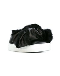 schwarze und weiße Slip-On Sneakers aus Leder von Joshua Sanders
