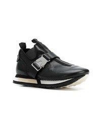schwarze und weiße Slip-On Sneakers aus Leder von Artselab