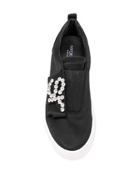 schwarze und weiße Slip-On Sneakers aus Leder von Sergio Rossi