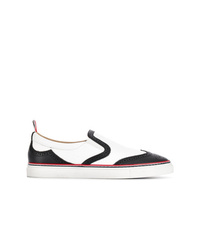 schwarze und weiße Slip-On Sneakers aus Leder von Thom Browne