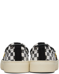 schwarze und weiße Slip-On Sneakers aus Segeltuch mit Karomuster von Rhude
