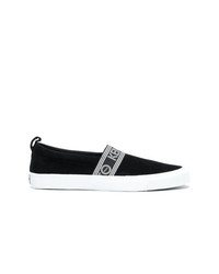 schwarze und weiße Slip-On Sneakers aus Segeltuch von Kenzo