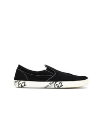 schwarze und weiße Slip-On Sneakers aus Segeltuch von Maison Margiela