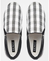 schwarze und weiße Slip-On Sneakers mit Schottenmuster von Senso