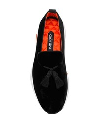 schwarze und weiße Slip-On Sneakers von Tom Ford